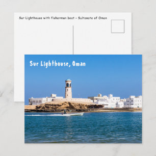 Carte Postale Phare de Sur avec bateau de pêcheur - Sur, Oman