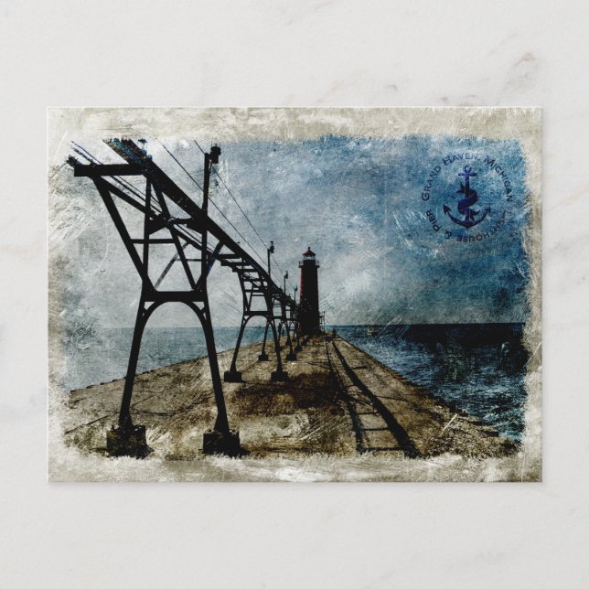 Carte Postale Phare de vintage Grand Haven (Devant)