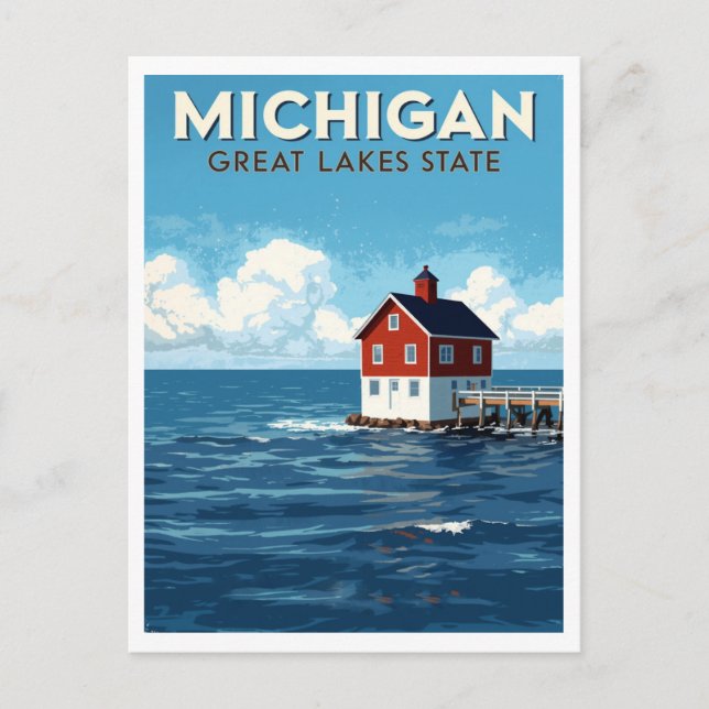 Carte Postale Phare des Grands Lacs du Michigan (Devant)
