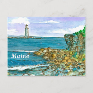 Carte Postale Phare du Maine Rochers Océan calme
