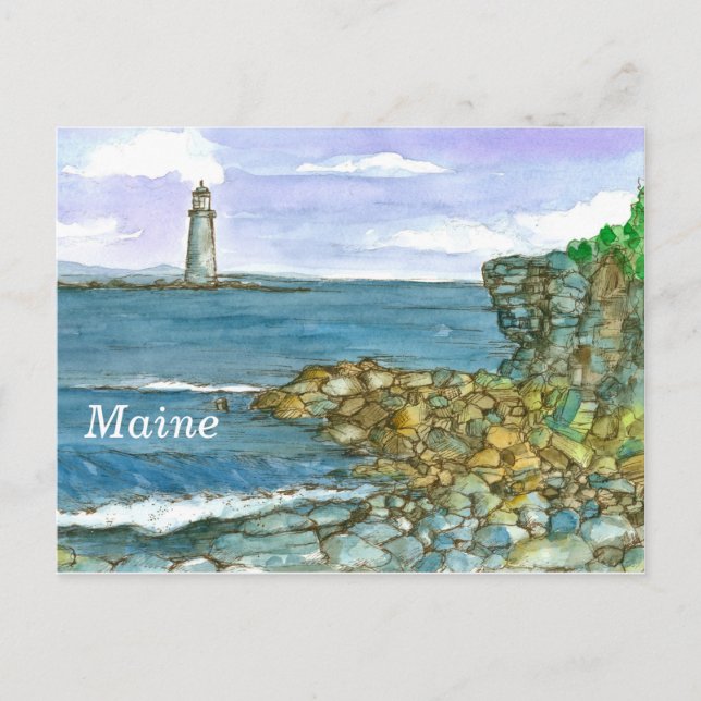 Carte Postale Phare du Maine Rochers Océan calme (Devant)
