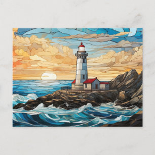 Carte Postale Phare en verre coloré sur le rocher 