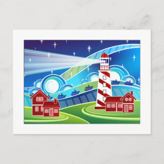 Carte Postale Phare Et Paysage Stylisés