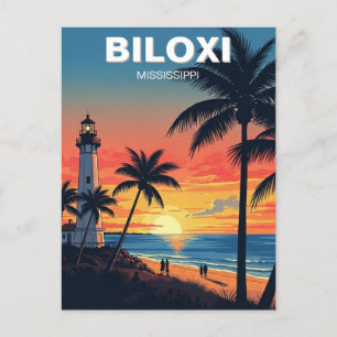 Carte Postale Phare et plage à Biloxi Mississippi