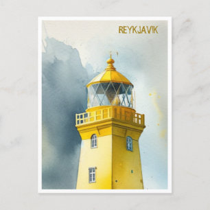 Carte Postale Phare jaune Reykjavik Islande Aquarelle