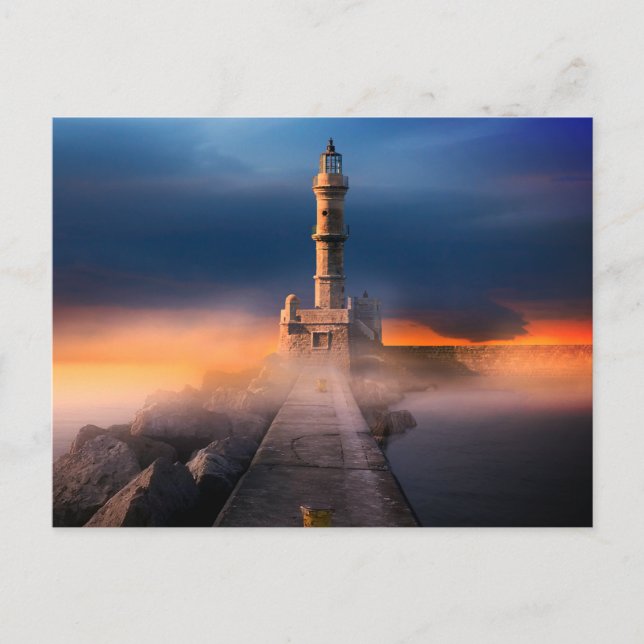 Carte Postale Phare pittoresque Tempête de coucher de soleil Bea (Devant)