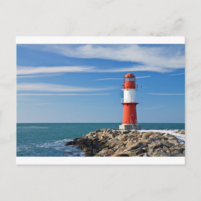 Carte Postale Phare rouge avec ciel bleu (Devant)