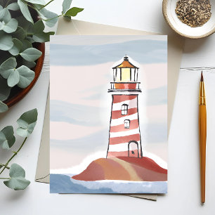 Carte Postale Phare rouge et blanc   Aquarelle de plage