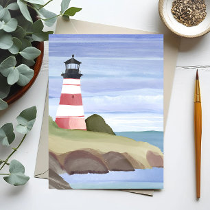 Carte Postale Phare rouge   Peinture aquarelle de l'océan côtier