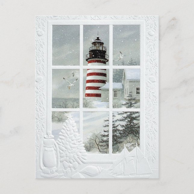 Carte Postale Phare sous la neige (Devant)