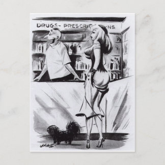 Carte Postale Pharmacie - épinglette Vintage fille dessin animé