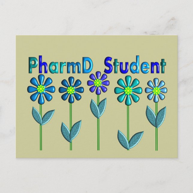 Carte Postale PharmD Étudiants FLEURS BLEUES (Devant)