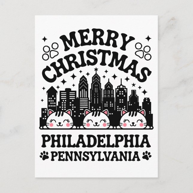 Carte Postale Philadelphia City Pennsylvanie Joyeux Noël chat (Devant)