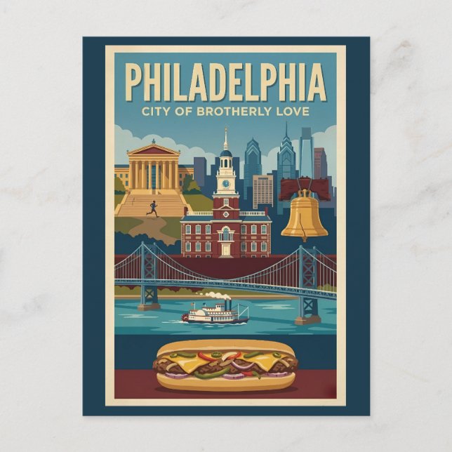 Carte Postale Philadelphia Pennsylvania Culture Illustration Art (Devant)
