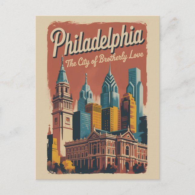 Carte Postale Philadelphia Pennsylvania Illustration Travel Art (Devant)