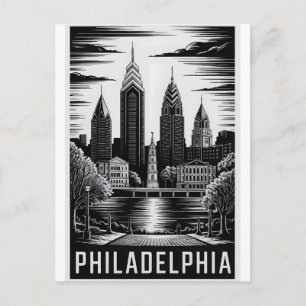 Carte Postale Philadelphie Pennsylvanie Gravure Noir Blanc