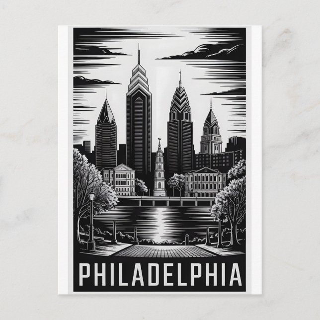 Carte Postale Philadelphie Pennsylvanie Gravure Noir Blanc (Devant)