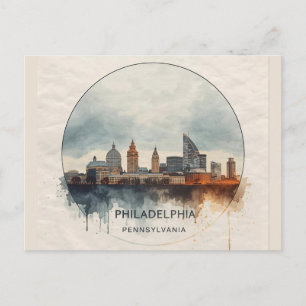 Carte Postale Philadelphie ville Pennsylvanie aquarelle horizon