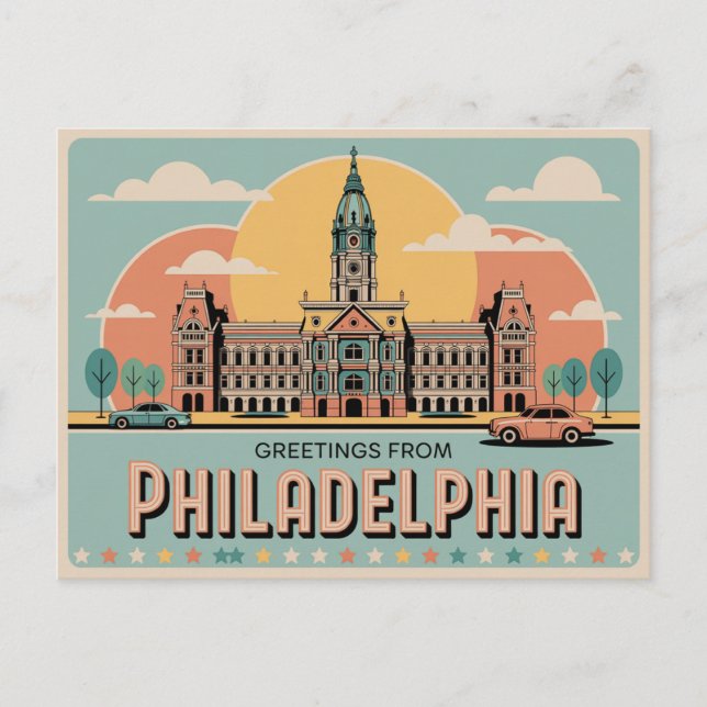 Carte postale Philadelphie vintage | Salutations d (Devant)