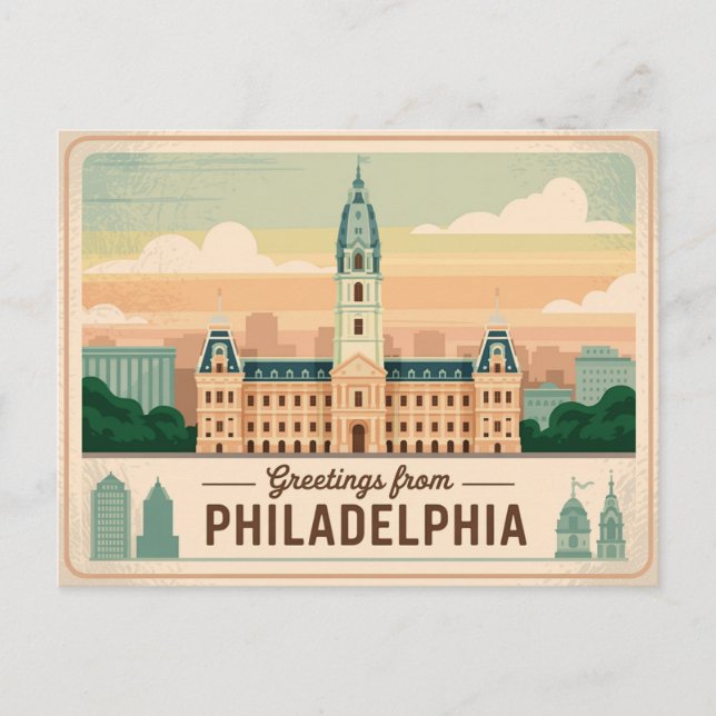 Carte postale Philadelphie vintage | Salutations d (Devant)
