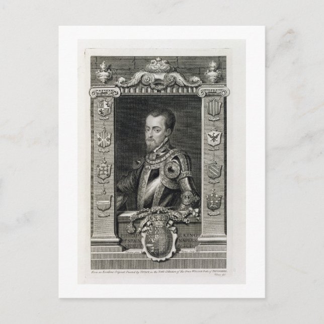 Carte Postale Philippe II (1527-98) Roi d'Espagne de 1556, grava (Devant)