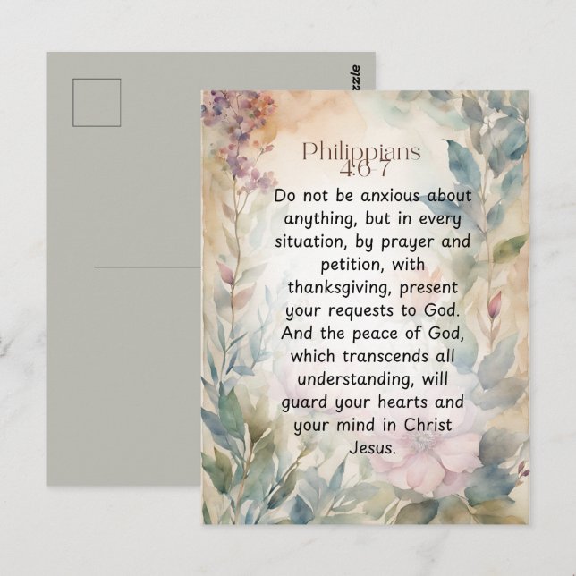 Carte Postale Philippiens 4:6-7 Verset de la Bible chrétienne Aq (Devant / Derrière)