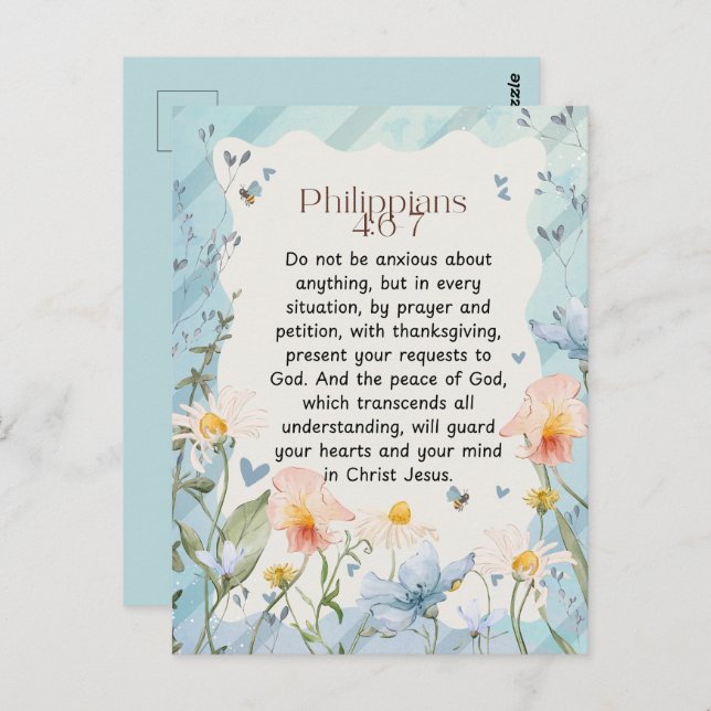 Carte Postale Philippiens 4:6-7 Verset de la Bible chrétienne Aq (Devant / Derrière)
