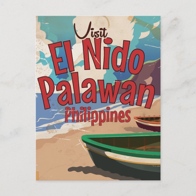 Carte Postale Philippines, El Nido, Palawan Affiche de voyage. (Devant)