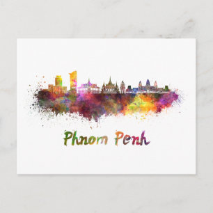 Carte Postale Phnom Penh skyline in watercolor