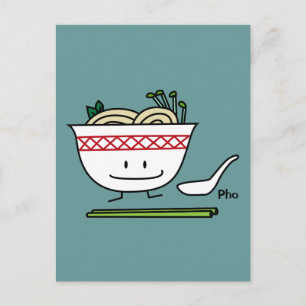 Carte Postale Pho Noodle Bowl Viêt-nam cuillères à soupe baguett