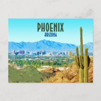 Carte Postale Phoenix Arizona City Cactus et Mountain Vintage