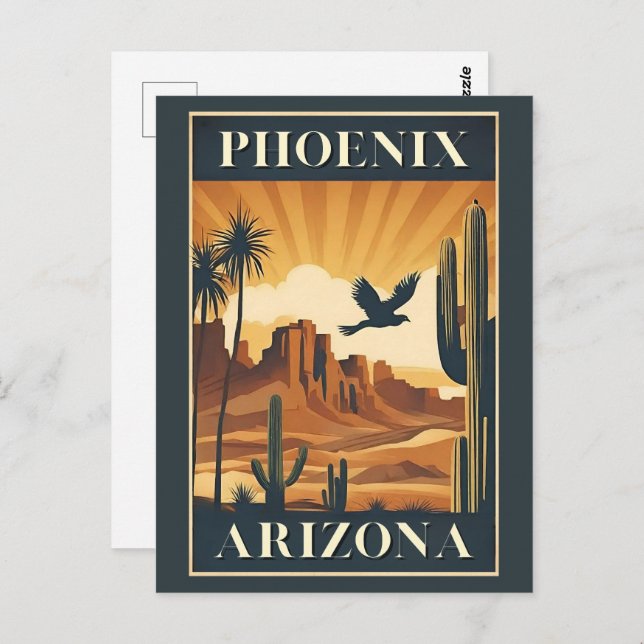 Carte Postale Phoenix Arizona Retro Travel Poster (Devant / Derrière)