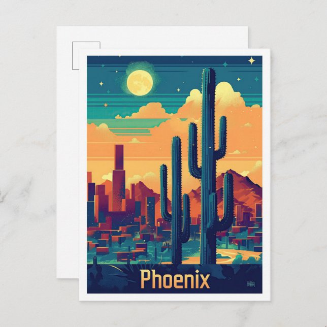 Carte Postale Phoenix Arizona Vintage voyage Illustration (Devant / Derrière)
