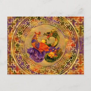 Carte Postale Phoenix et Dragon - couleur et or