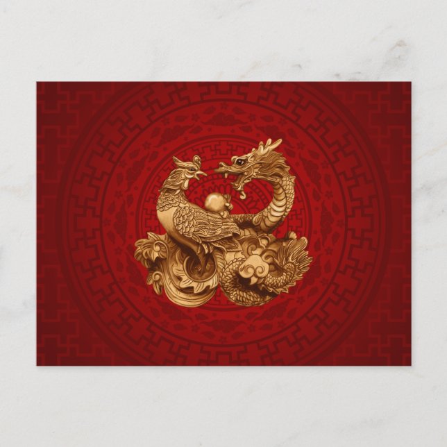 Carte Postale Phoenix et Dragon - en rouge (Devant)