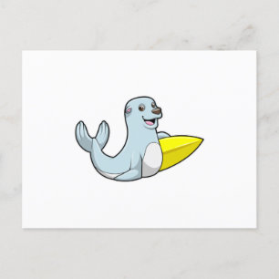 Carte Postale Phoque au surf avec planche de surf