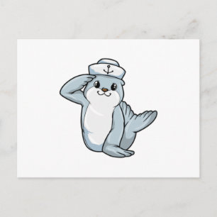 Carte Postale Phoque en marin avec chapeau de marin