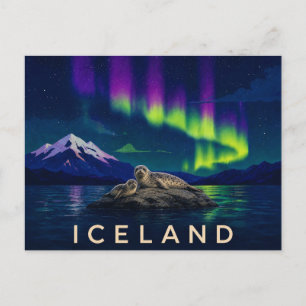 Carte Postale Phoques sous l'Aurore   Iconique Islande