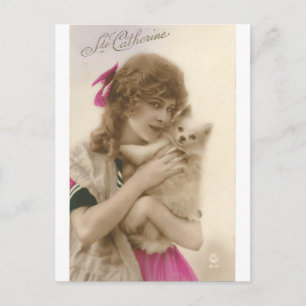 Carte Postale Photo ancienne femme victorienne et chien