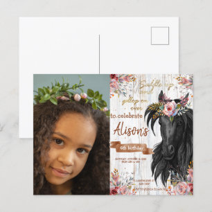 Carte Postale Photo aquarelle cheval anniversaire cowgirl