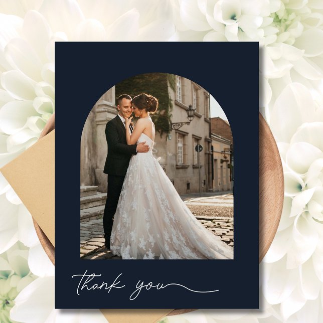Carte Postale Photo Arch moderne Mariage de marine Merci (Modern Arch Photo Navy Wedding Thank You Postcard)