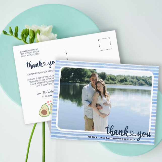 Carte Postale Photo Avocado Baby shower Party Merci (Photo Avocado Baby Shower Party Thank You Postcard)