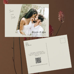 Carte Postale Photo Beige Save the date Mariage Code QR 