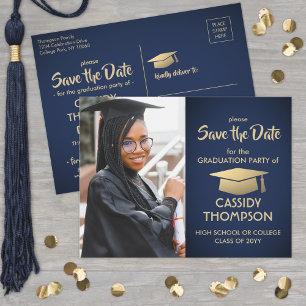 Carte Postale Photo Bleu Marine et Or Save the Date pour la Remi