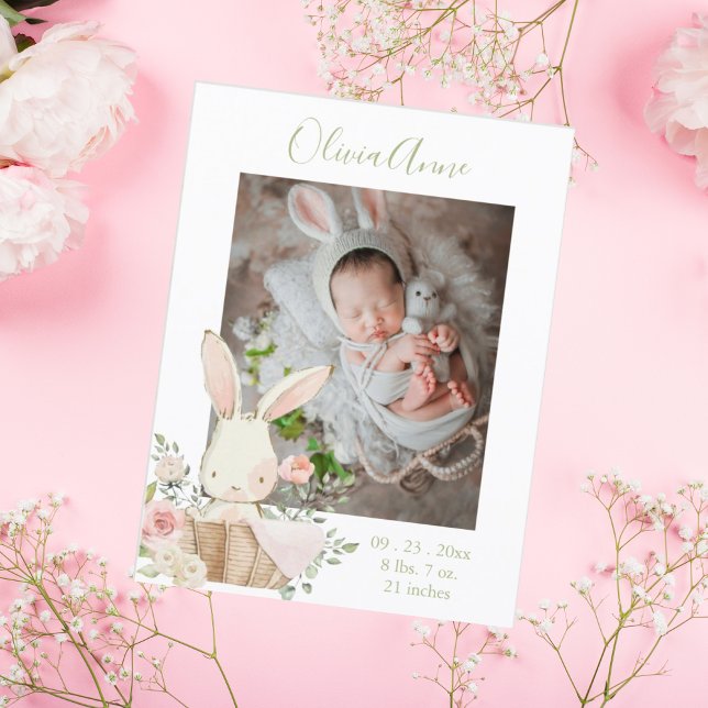Carte Postale Photo Bunny Floral Faire-part de naissance d'aquar (Créateur téléchargé)