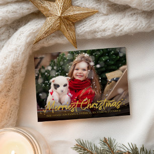 Carte Postale Photo calligraphié en or Joyeux Noël Fêtes