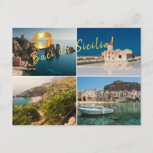 Carte Postale Photo collage de Sicile avec baisers