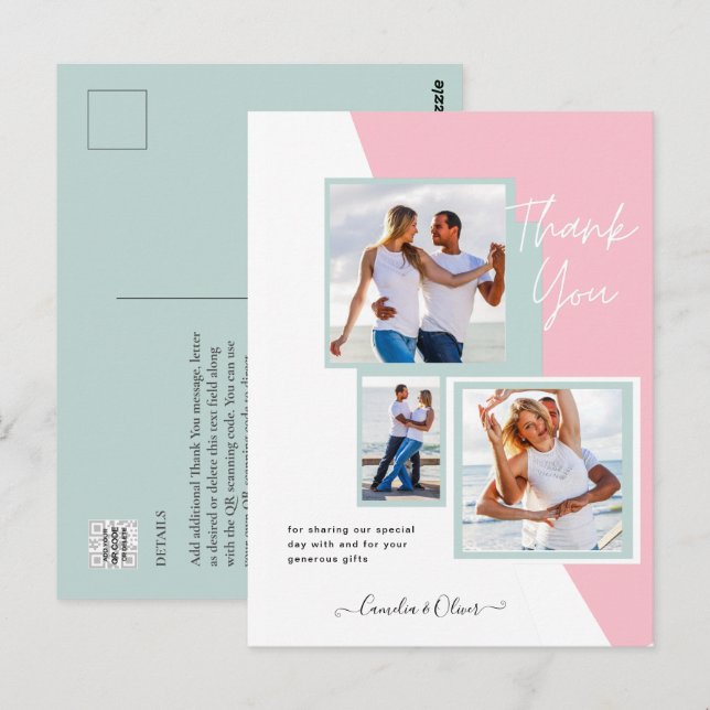 Carte Postale Photo Collage MERCI Mariage/bébé/diplômé/TOUT (Devant / Derrière)