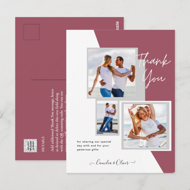 Carte Postale Photo Collage MERCI Mariage/bébé/diplômé/TOUT (Devant / Derrière)