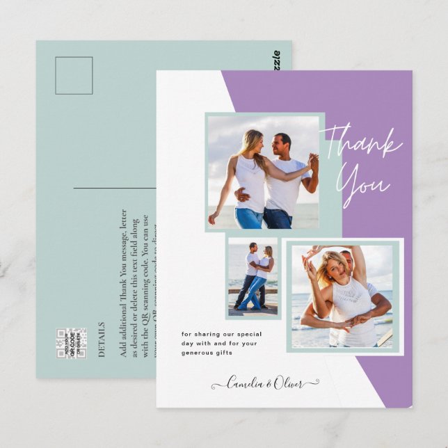 Carte Postale Photo Collage MERCI Mariage/bébé/diplômé/TOUT (Devant / Derrière)